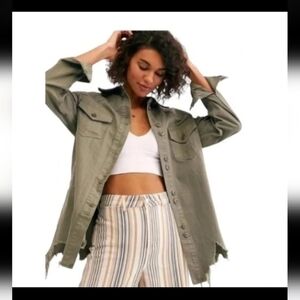 Free People Moonchild Denim Shirt Jacket in Moss